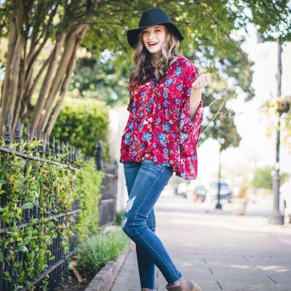 Umgee Hi-Lo Blouse with Bell Sleeves
